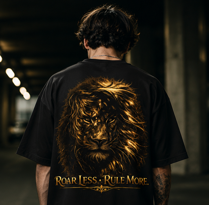 Roar Less, Rule More Lion Graphic Oversized T-Shirt
