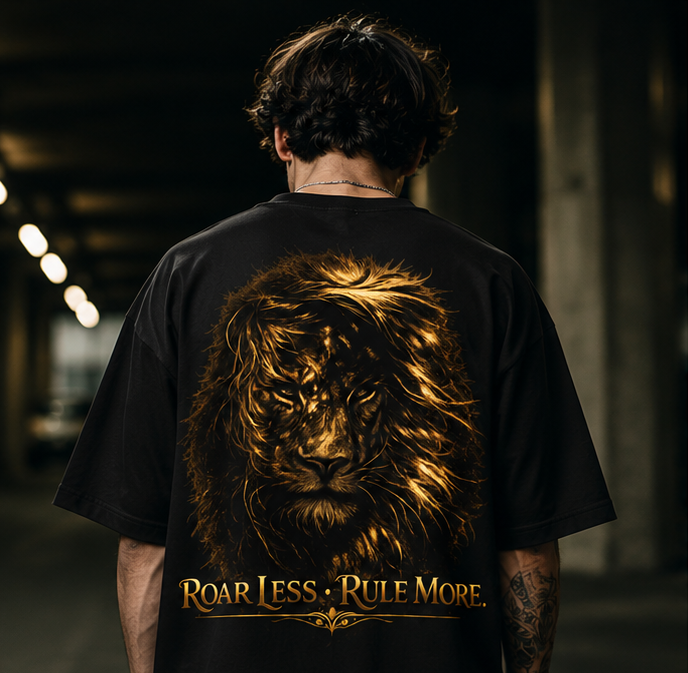 Roar Less, Rule More Lion Graphic Oversized T-Shirt