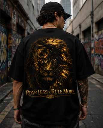 Roar Less, Rule More Lion Graphic Oversized T-Shirt