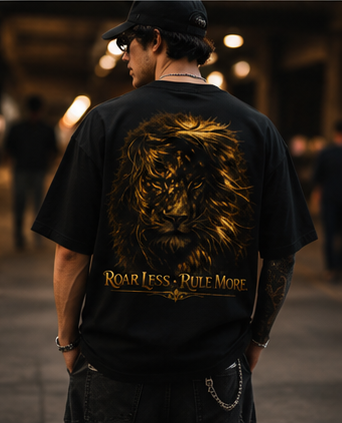Roar Less, Rule More Lion Graphic Oversized T-Shirt